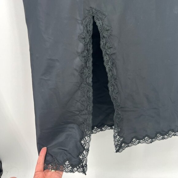 Vintage Long Slip with Back Slit Black Nylon Dacron Polyester Wonder Maid‎ 70s - Picture 3 of 6